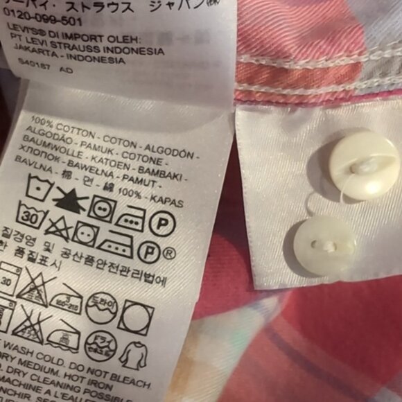 Levi's Boyfriend Fit Plaid Shirt Casual Button Front Pink Cotton Long Sleeve Top - Picture 12 of 13